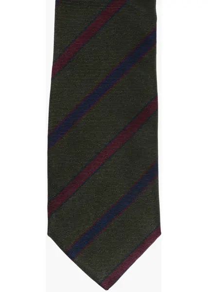 Cravate CORNELIANI Silk Tie With Oblique Stripes Motif Green Barbati (BM 18371956) 2