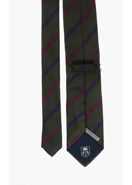 Cravate CORNELIANI Silk Tie With Oblique Stripes Motif Green Barbati (BM 18371956) 3
