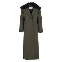 Paltoane Green Coat With Classic Lapels And Removable Collar In Wool Blend Woman Femei