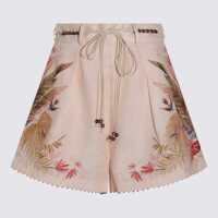 Pantaloni casual Zimmermann Cream Linen Shorts Femei