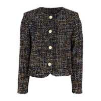 Geci Multicolor Jacket With Round Neck And Front Button Closure In Tweed Woman Femei