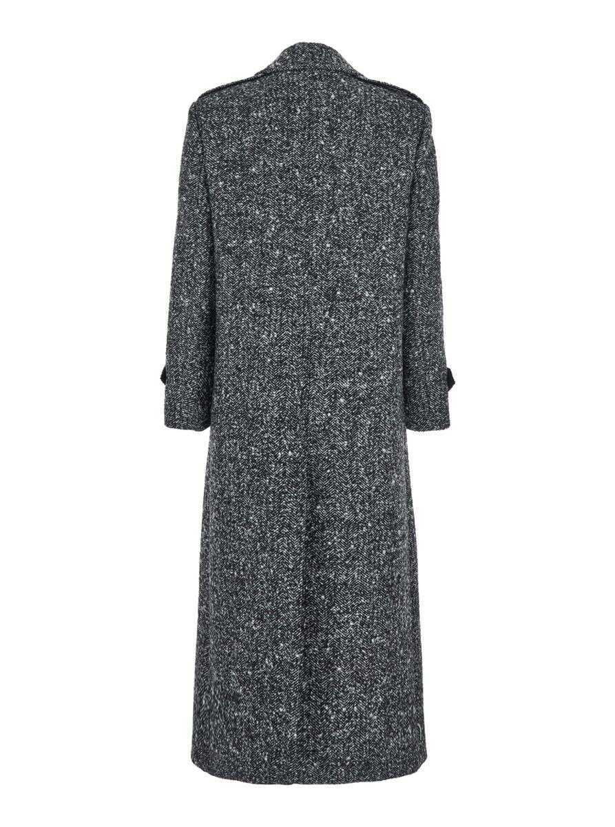 Paltoane PLAIN Grey Double-Breasted Coat With Wide Notched Revers In Wool Woman GREY Femei (BM 18373257) 2