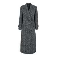 Paltoane Grey Double-Breasted Coat With Wide Notched Revers In Wool Woman Femei