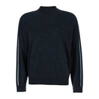 Pulovere Dark Grey Crewneck Sweater With Stripe Detail On The Sleeve In Wool Man Barbati