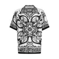 Camasi 'Maiolica' Black And White Bowling Shirt With Cuban Collar And All-Over Print In Silk Man Barbati