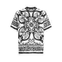 Tricouri Black And White Crewneck T-Shirt With All-Over Graphic Print In Cotton Man Barbati
