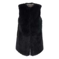 Geci Black Sleeveless Vest With Concealed Closure On The Front In Ecofur Woman Femei