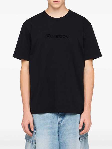 Tricouri JW Anderson Black Crewneck T-Shirt With Logo Lettering Embroidery On The Front In Cotton Man Black Barbati (BM 18375207) 3