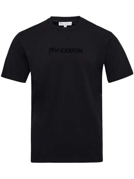 Tricouri JW Anderson Black Crewneck T-Shirt With Logo Lettering Embroidery On The Front In Cotton Man Black Barbati (BM 18375207) 1
