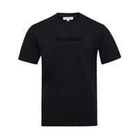 Tricouri Black Crewneck T-Shirt With Logo Lettering Embroidery On The Front In Cotton Man Barbati
