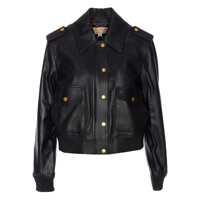 Geci Michael Kors Black Jacket With Classic Collar Ans Ribbed Elastic Trims In Leather Woman