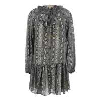 Rochii Grey Crewneck Mini Dress With Long Puffed Sleeves And All-Over Snakeskin Print In Tech Fabric Woman Femei