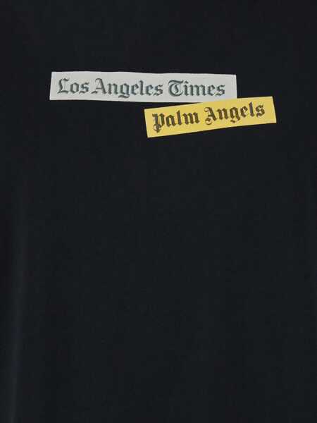 Tricouri Palm Angels Black Crewneck T-Shirt With Logo Print On The Front In Cotton Man Black Barbati (BM 18375828) 3