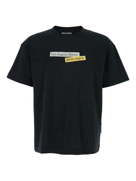 Tricouri Palm Angels Black Crewneck T-Shirt With Logo Print On The Front In Cotton Man Black Barbati (BM 18375828) 1