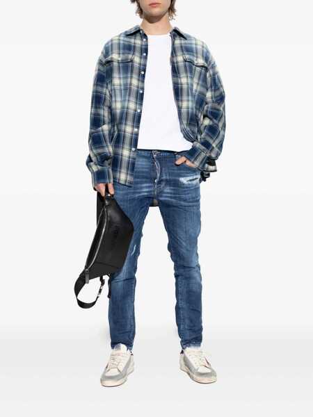 Blugi DSQUARED2 Blue Jeans With Ripped Details And Logo Patch On The Rear In Denim Man BLUE Barbati (BM 18376068) 2