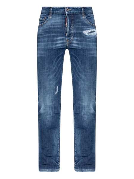 Blugi DSQUARED2 Blue Jeans With Ripped Details And Logo Patch On The Rear In Denim Man BLUE Barbati (BM 18376068) 1