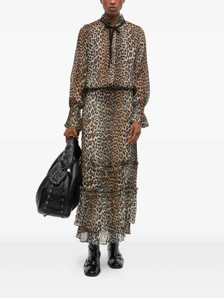 Camasi Ganni Ganni Leopard Print Chiffon Tie String Shirt MULTICOLOR Femei (BM 18376392) 2