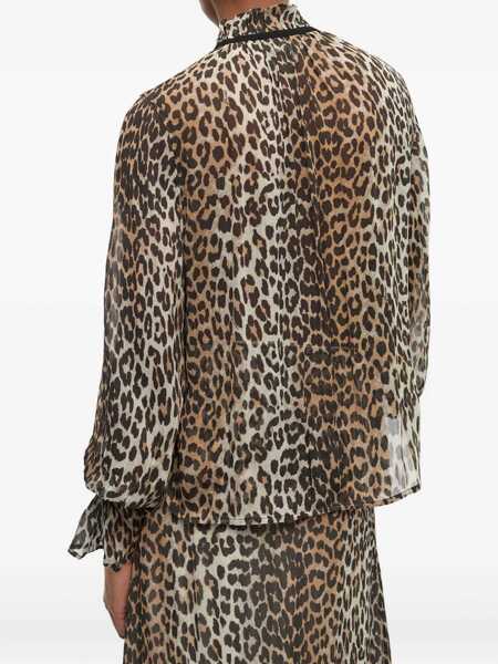 Camasi Ganni Ganni Leopard Print Chiffon Tie String Shirt MULTICOLOR Femei (BM 18376392) 4