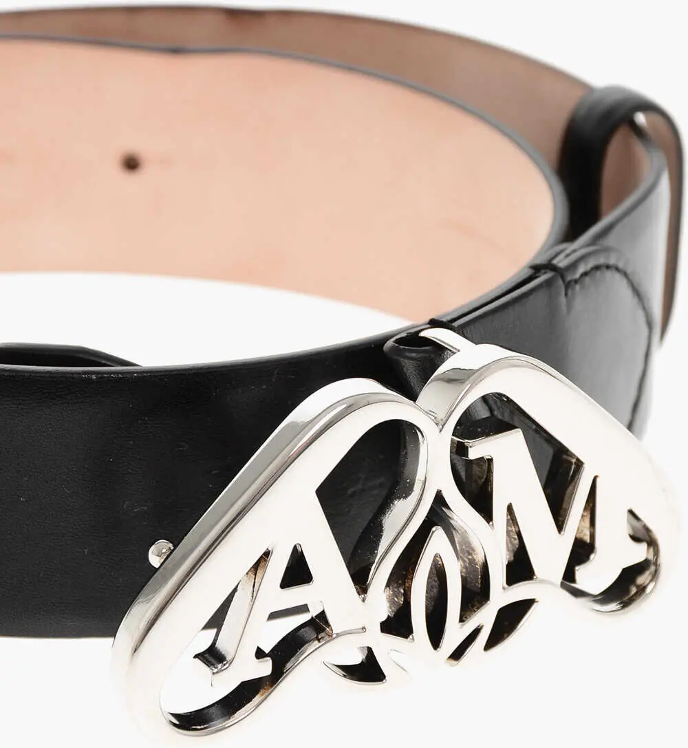Curele Alexander McQueen Leather Belt With Logoed Buckle 40Mm Black Femei (BM 18376669) 2