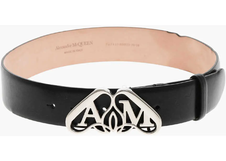 Curele Alexander McQueen Leather Belt With Logoed Buckle 40Mm Black Femei (BM 18376669) 3