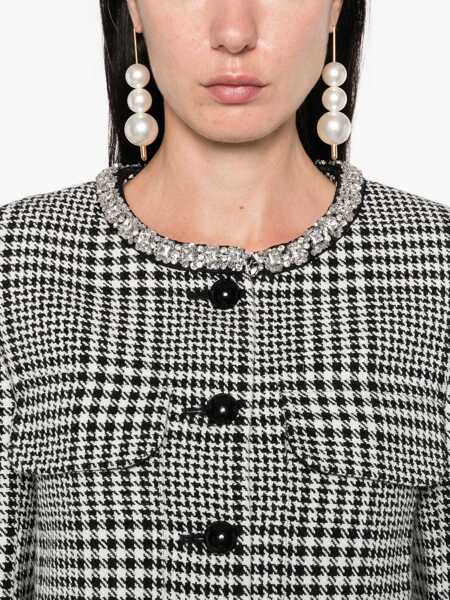 Geci Self-Portrait Self-Portrait Houndstooth Crystal Trim Jacket Black Femei (BM 18378534) 5