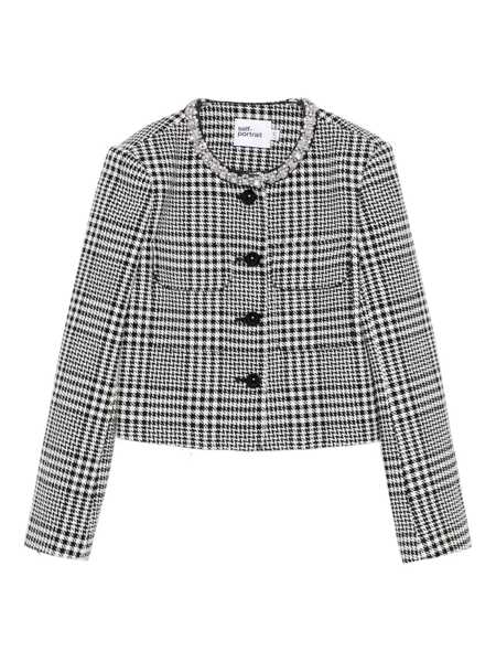Geci Self-Portrait Self-Portrait Houndstooth Crystal Trim Jacket Black Femei (BM 18378534) 1