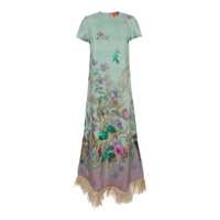Rochii 'Swing' Green Midi Dress With Feathered Hem And All-Over Floral Print In Silk Woman Femei