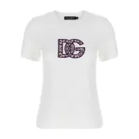 Tricouri Dolce & Gabbana 'Maiolica' Logo Patch T-Shirt Femei
