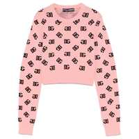 Pulovere Pink Crop Sweater With All-Over Printed Dg Logo In Viscose Blend Woman Femei