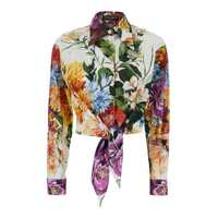 Camasi Multicolor Cropped Shirt With Tie Closure On The Front And All-Over Floral Print In Cotton Woman Femei
