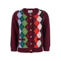 Cardigane Multicolor Crewneck Cardigan With Jewel Buttons And Gemetric Motif On The Front In Wool And Cashmere Woman Femei