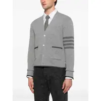Pulovere Thom Browne pentru Barbati - Cardigane Thom Browne Grey Cardigan With V Neck And Striped Detail On The Sleeve In Wool Man GREY Barbati (BM 18391398) - B-mall.ro