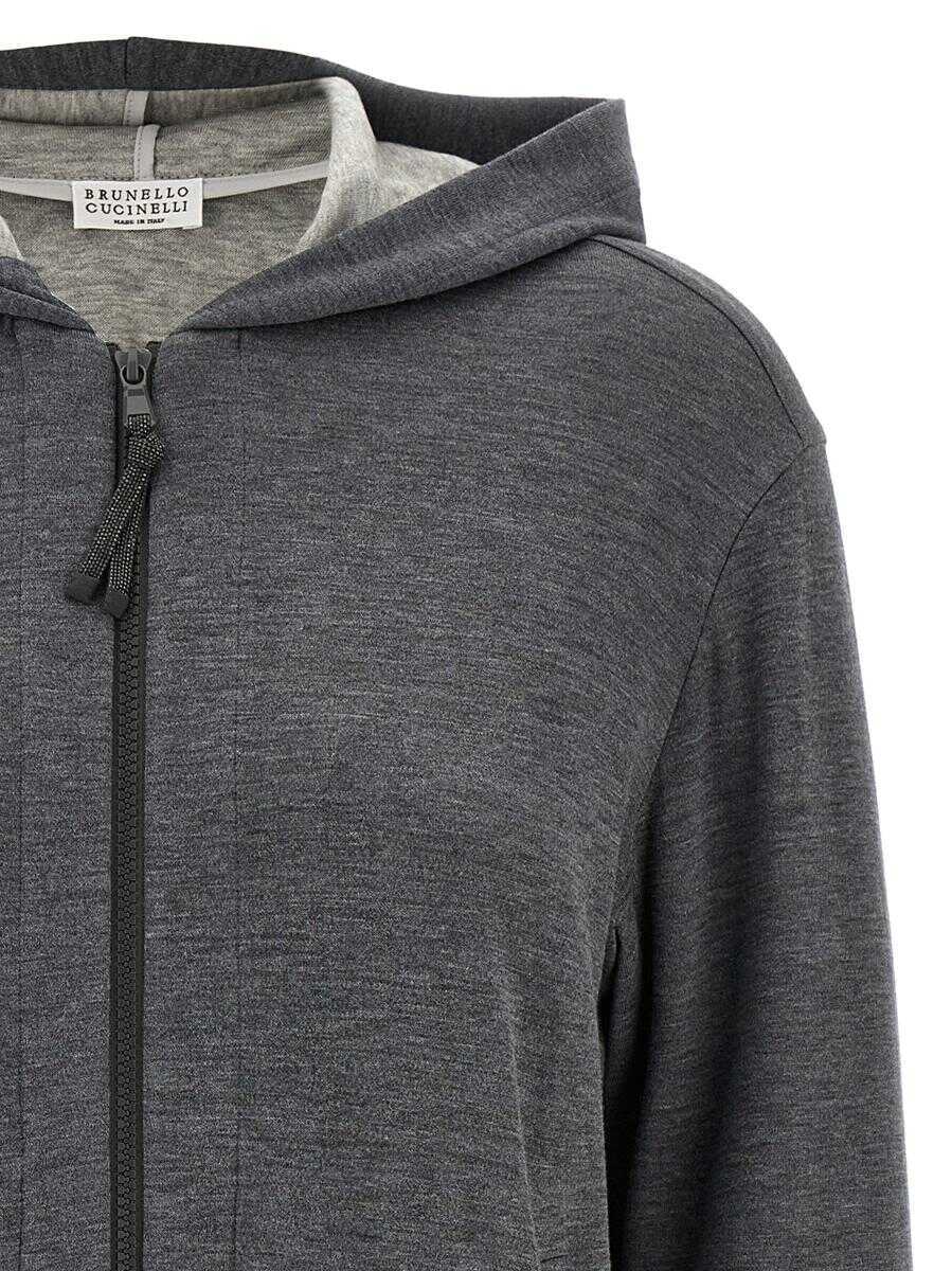 Bluze de trening Brunello Cucinelli Brunello Cucinelli Precious Zipper Pull Hoodie GRAY Femei (BM 18391470) 3