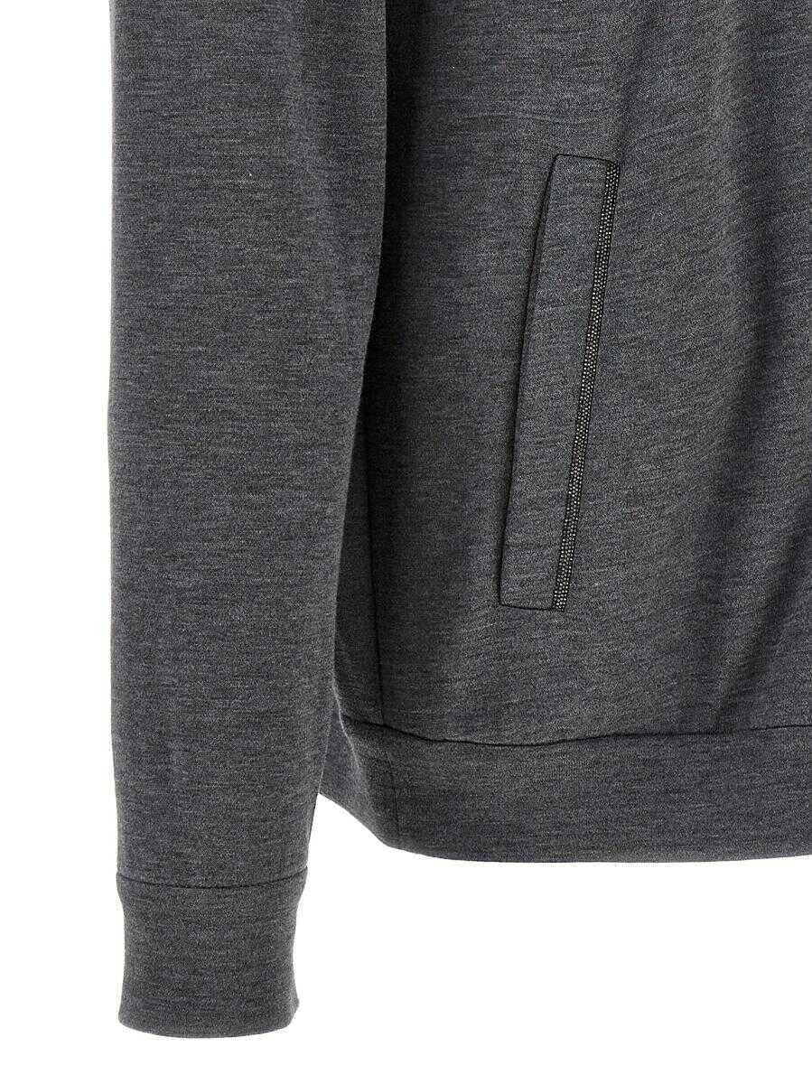 Bluze de trening Brunello Cucinelli Brunello Cucinelli Precious Zipper Pull Hoodie GRAY Femei (BM 18391470) 4