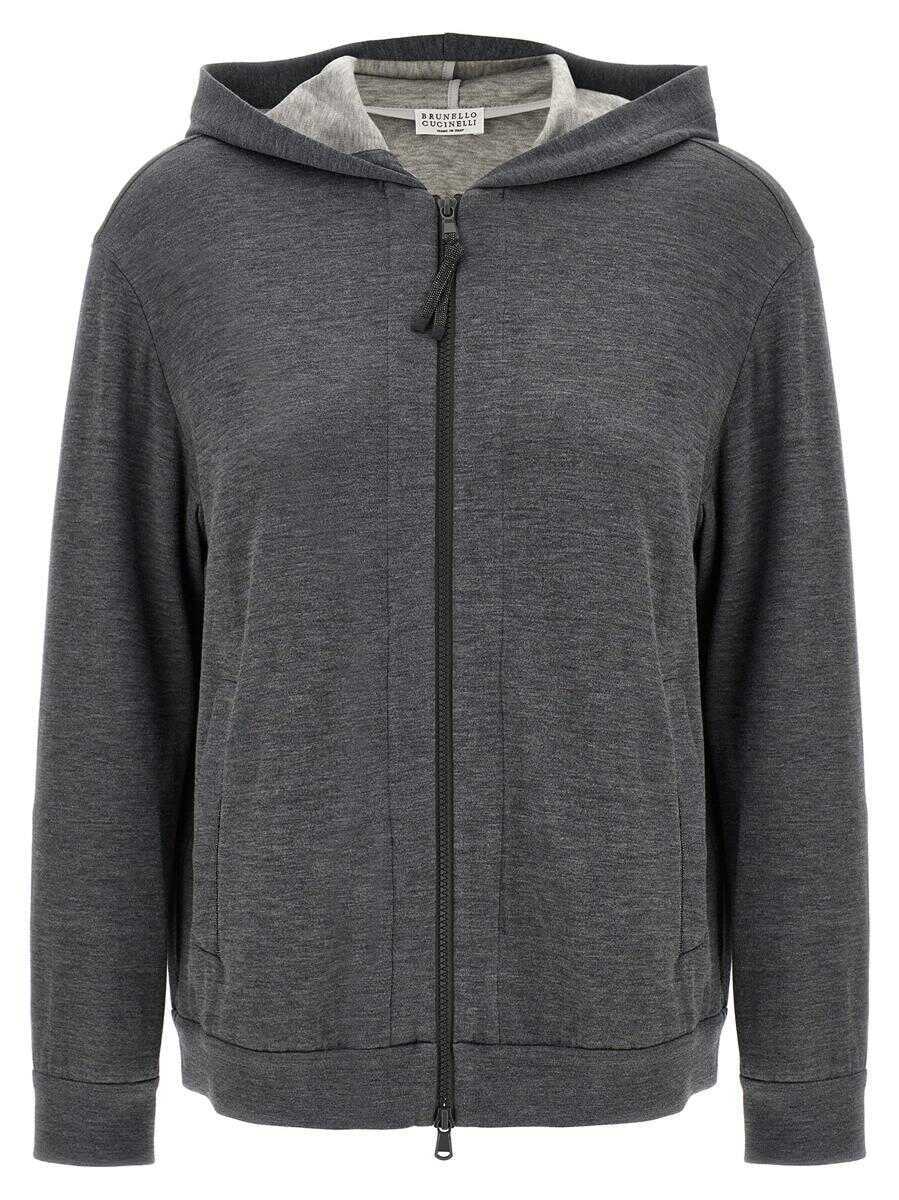 Bluze de trening Brunello Cucinelli Brunello Cucinelli Precious Zipper Pull Hoodie GRAY Femei (BM 18391470) 1