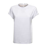 Imbracaminte Brunello Cucinelli Dama - Topuri Brunello Cucinelli Brunello Cucinelli WomanS White Cotton T-Shirt With Monile Crew Neck WHITE Femei (BM 18391491) - B-mall.ro