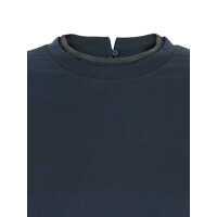 Tricouri Brunello Cucinelli Dama - Tricouri Brunello Cucinelli Blue Crewneck T-Shirt With Monil Detail On The Collar And Rear Cut-Out In Cotton Stretch Woman BLUE Femei (BM 18391494) - B-mall.ro