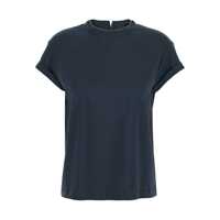 Tricouri Blue Crewneck T-Shirt With Monil Detail On The Collar And Rear Cut-Out In Cotton Stretch Woman Femei