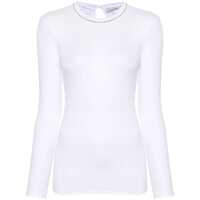 Topuri White Long-Sleeve Top With Monile Detail In Ribbed Stretch Cotton Woman Femei