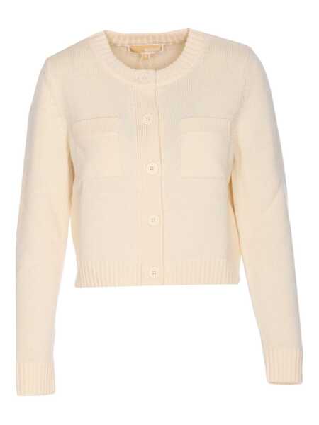 Cardigane Michael Kors White Crewneck Cardigan With Ribbed Trims In Wool Woman WHITE Femei (BM 18391644) 1