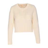 Cardigane White Crewneck Cardigan With Ribbed Trims In Wool Woman Femei