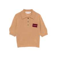 Tricouri Polo Beige Polo Sweater With Classic Collar And Logo Patch On The Front In Cashmere Woman Femei