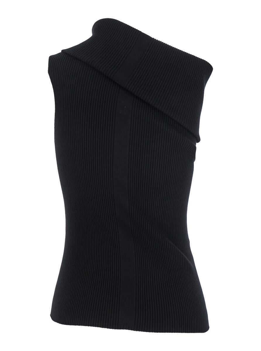 Topuri Rick Owens Athena Black Ribbed Knit Asymmetric Top With Wide Neckline In Cotton Knit Woman Black Femei (BM 18392052) 2