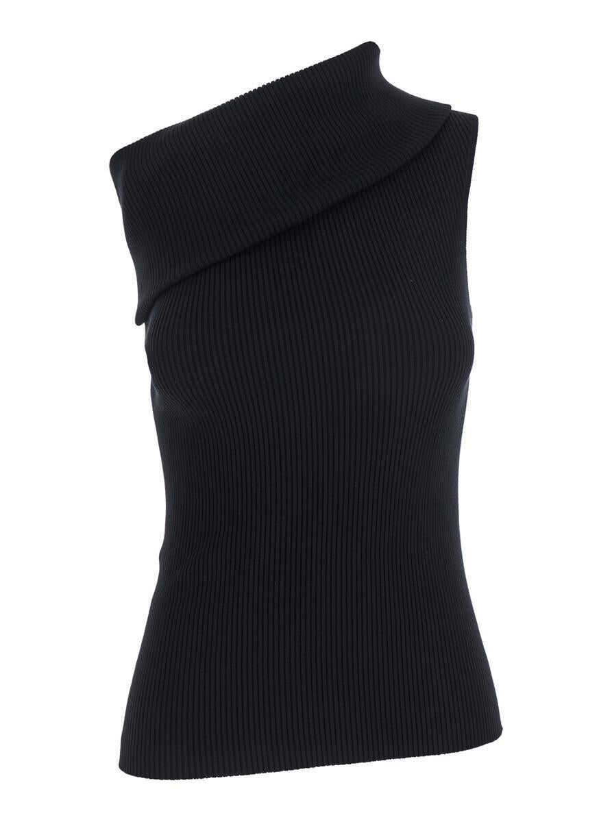 Topuri Rick Owens Athena Black Ribbed Knit Asymmetric Top With Wide Neckline In Cotton Knit Woman Black Femei (BM 18392052) 1