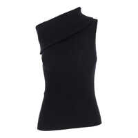 Topuri 'Athena' Black Ribbed Knit Asymmetric Top With Wide Neckline In Cotton Knit Woman Femei