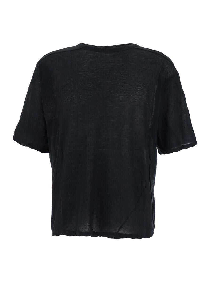 Tricouri Rick Owens Brad Black Crewneck T-Shirt With Rear Stitching In Cotton Man Black Barbati (BM 18392142) 1