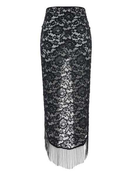 Fuste Venuja Bohemia Black Skirt With Fringed Hem And All-Over Lace Embroidery In Tech Fabric Stretch Woman Black Femei (BM 18392625) 2