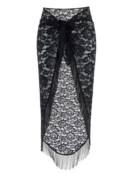 Fuste Venuja Bohemia Black Skirt With Fringed Hem And All-Over Lace Embroidery In Tech Fabric Stretch Woman Black Femei (BM 18392625) 1