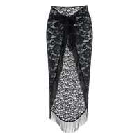 Fuste 'Bohemia' Black Skirt With Fringed Hem And All-Over Lace Embroidery In Tech Fabric Stretch Woman Femei