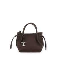 Genti de mana Brown Handbag With Drawstring Closure And Adjustable Closure In Grained Leather Woman Femei